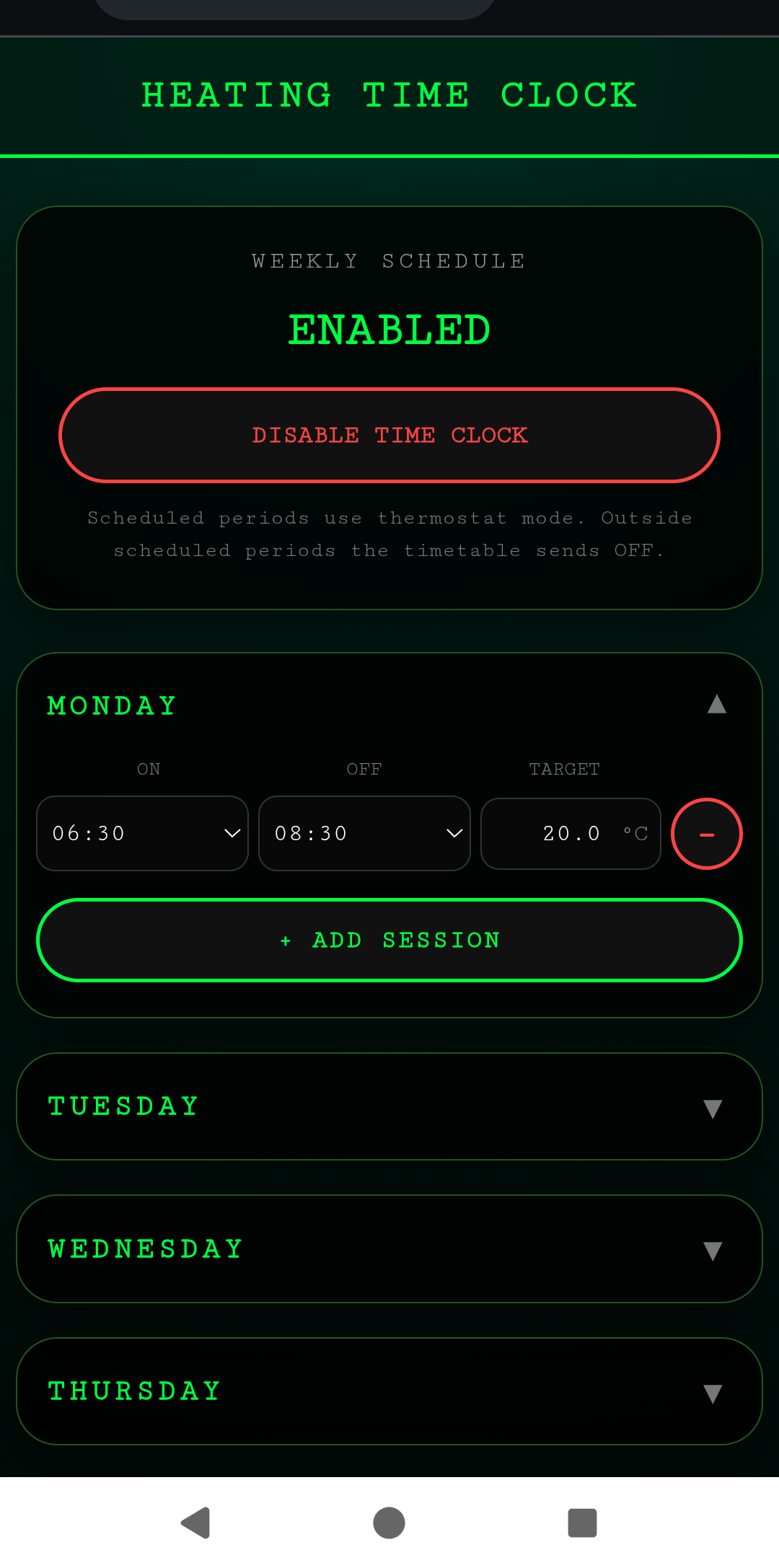 Tech-Yorks bespoke heating control with thermostat target and timed boost controls